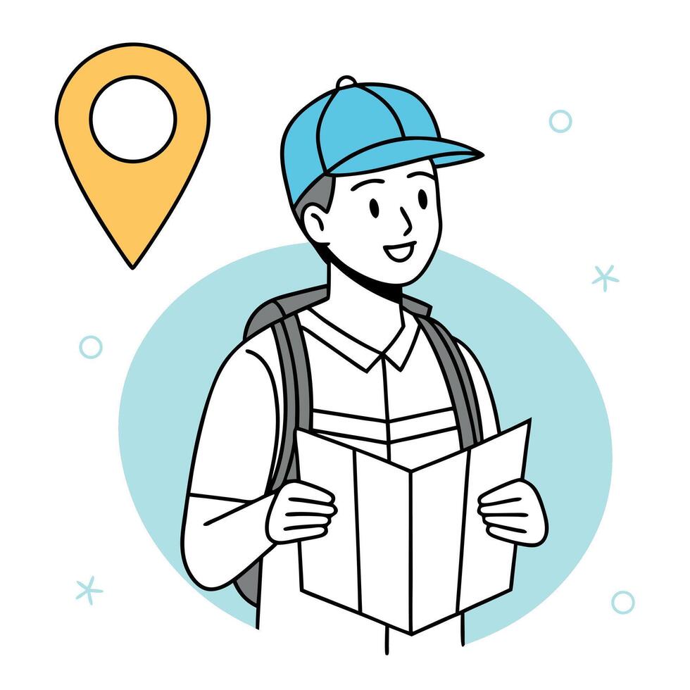 Man with map and pin illustration vector