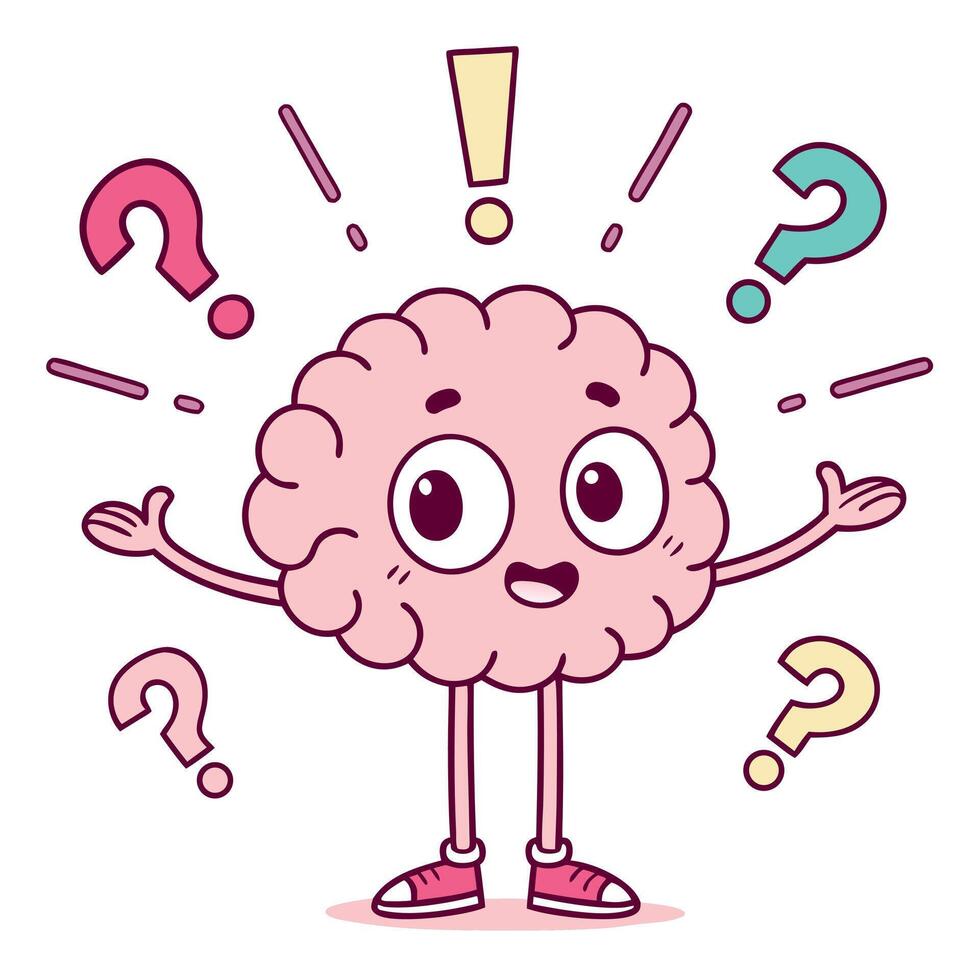 Cartoon brain with question marks vector