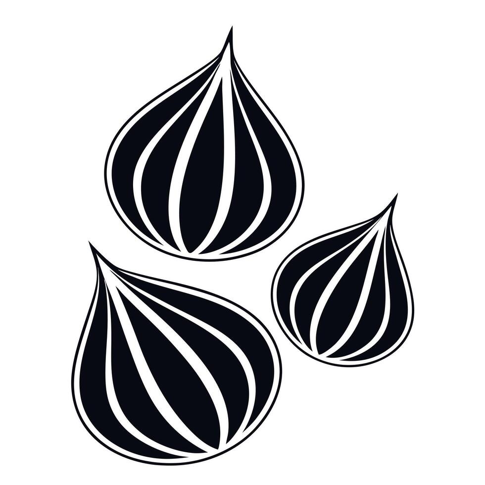 Three black and white onion leaves on a white background vector