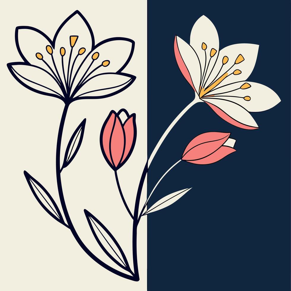 Two flowers are shown on a blue and white background vector