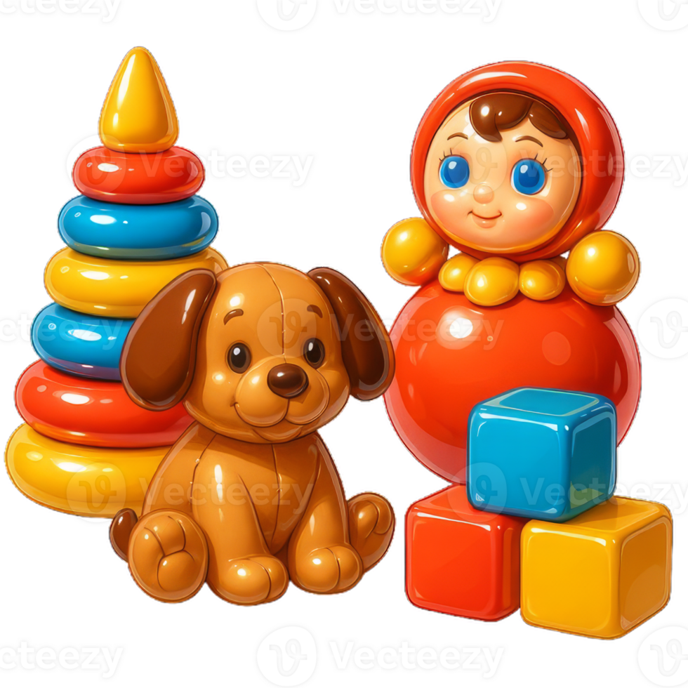 Colorful Baby Toy Set with Puppy and Roly-Poly Doll png