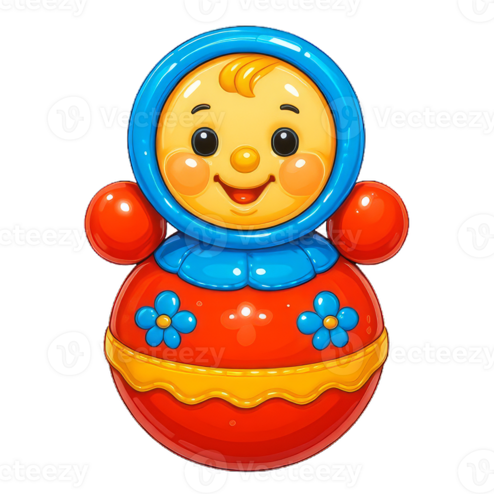 Smiling Roly-Poly Toy with Floral Design png