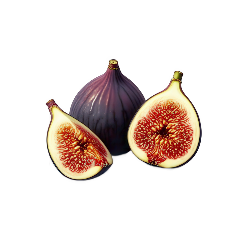 Fresh figs sliced and whole dark purple fruit png