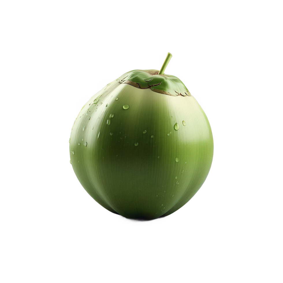 New Fresh green coconut with water droplets isolated background png