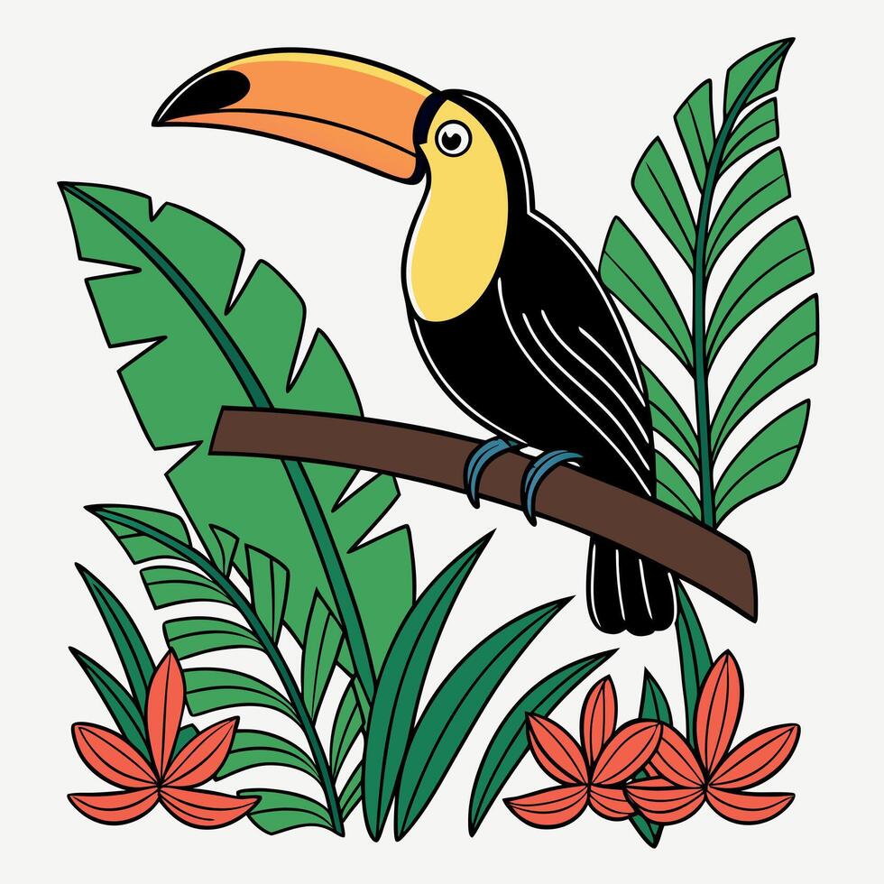 Toucan in the jungle clipart vector