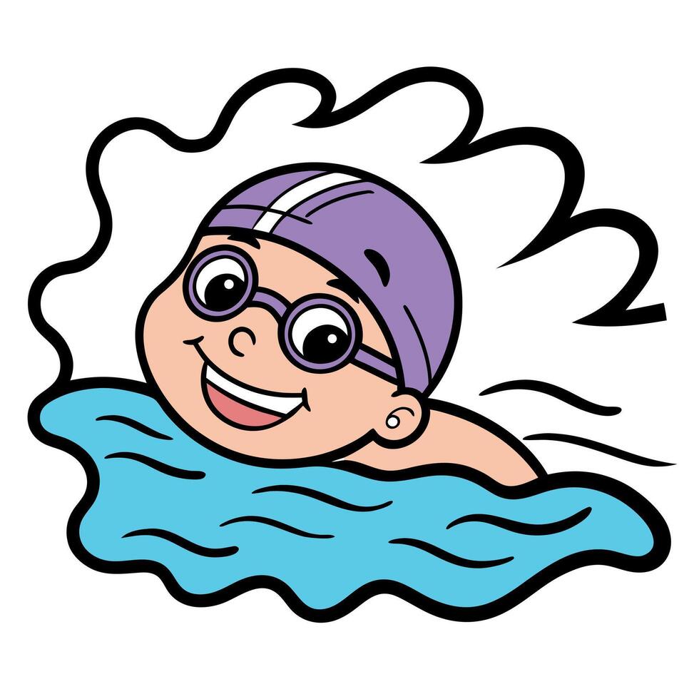 A cartoon swimmer with goggles and a hat vector