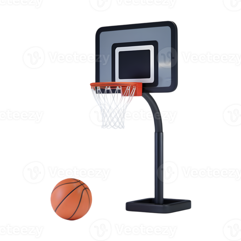 3D Render of Basketball Hoop and Ball png
