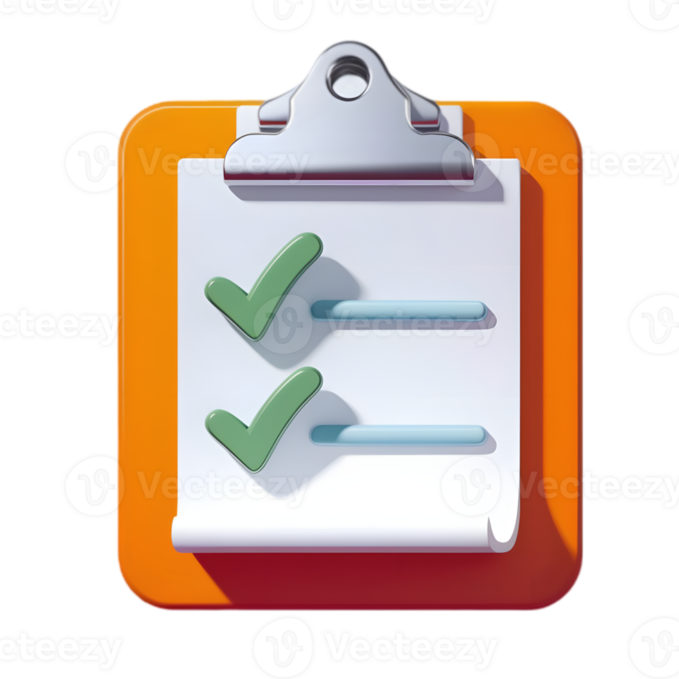 3D Icon of a Clipboard with Checkmarks for Productivity png