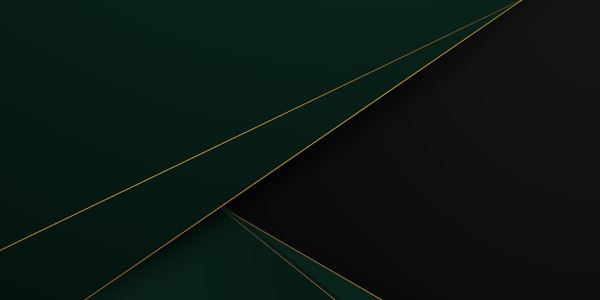 Abstract dark green papercut background. Overlap shapes with gold lines pattern. vector