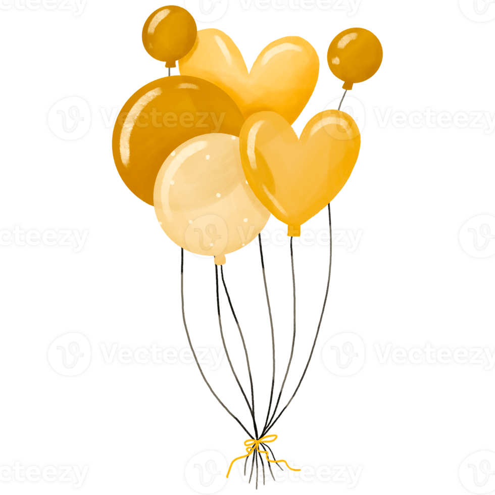 Holiday decor, anniversary helium balloons. Circle and heart Air balloons hand drawn watercolor collection png