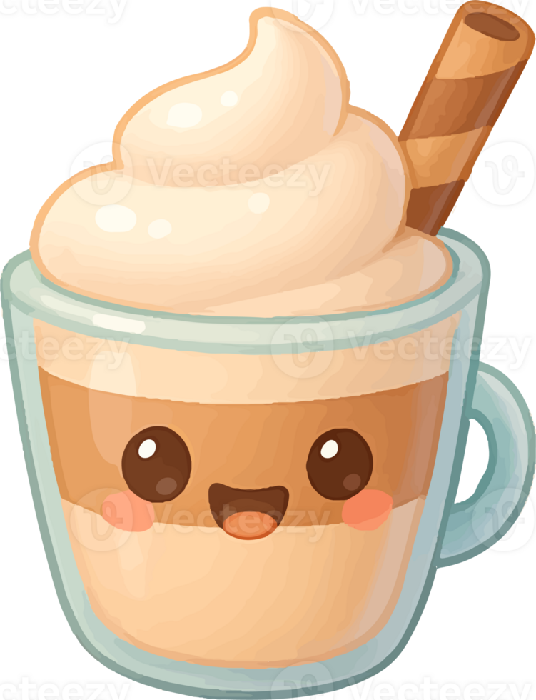 Cute Iced Coffee with Straw and Lid png