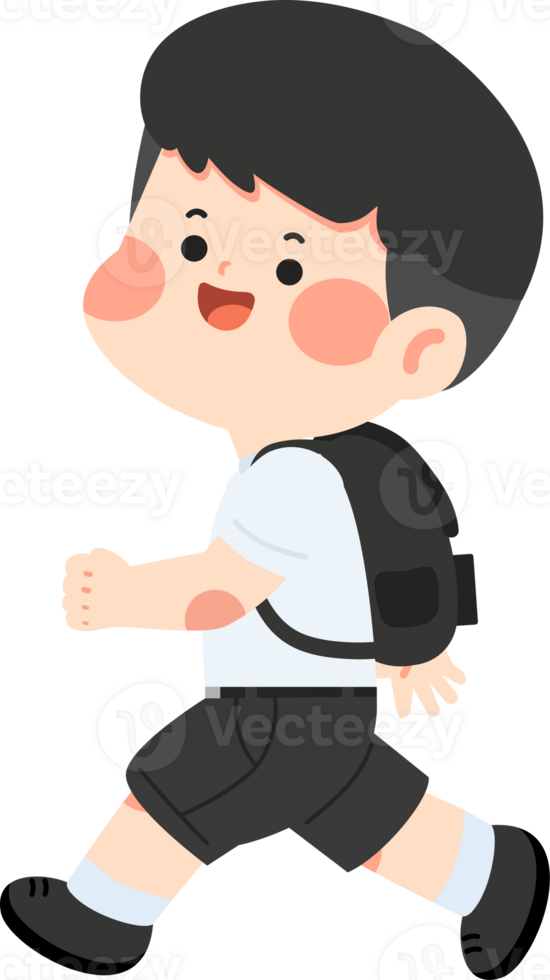 A boy with a backpack is walking png