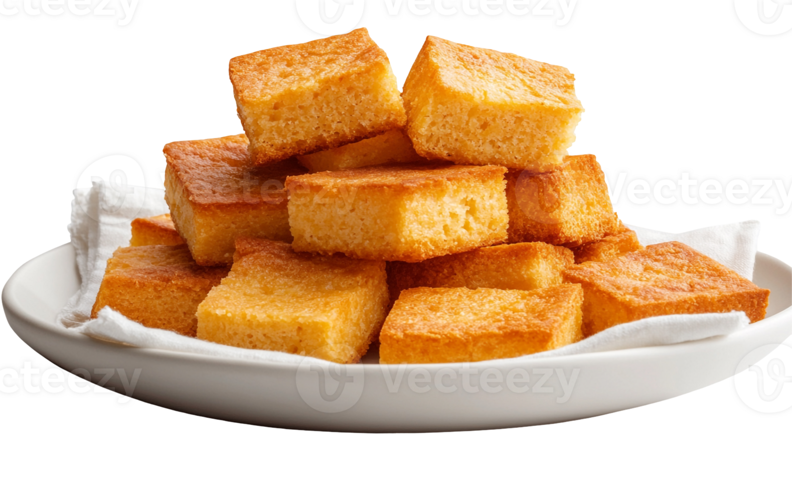 Golden Cornbread Squares Served on Plate with Napkin png
