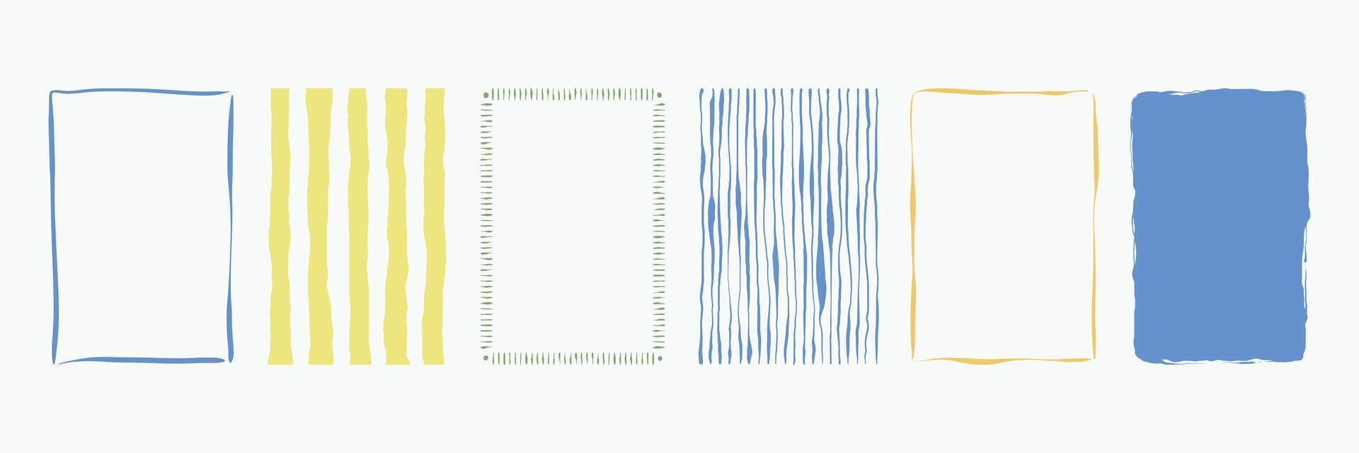 Vintage hand drawn frames with curve lines in whimsical Mediterranean. Minimalist La dolce vita Italian style rectangle border and frame set for poster, card, invitation, placard. Line illustration. vector