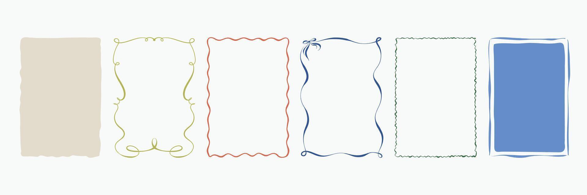 Vintage frames with curved lines and backgrounds in a whimsical hand drawn style. Minimalist la dolce vita Italian style hand drawn border and frame set for poster, card, invitation. vector