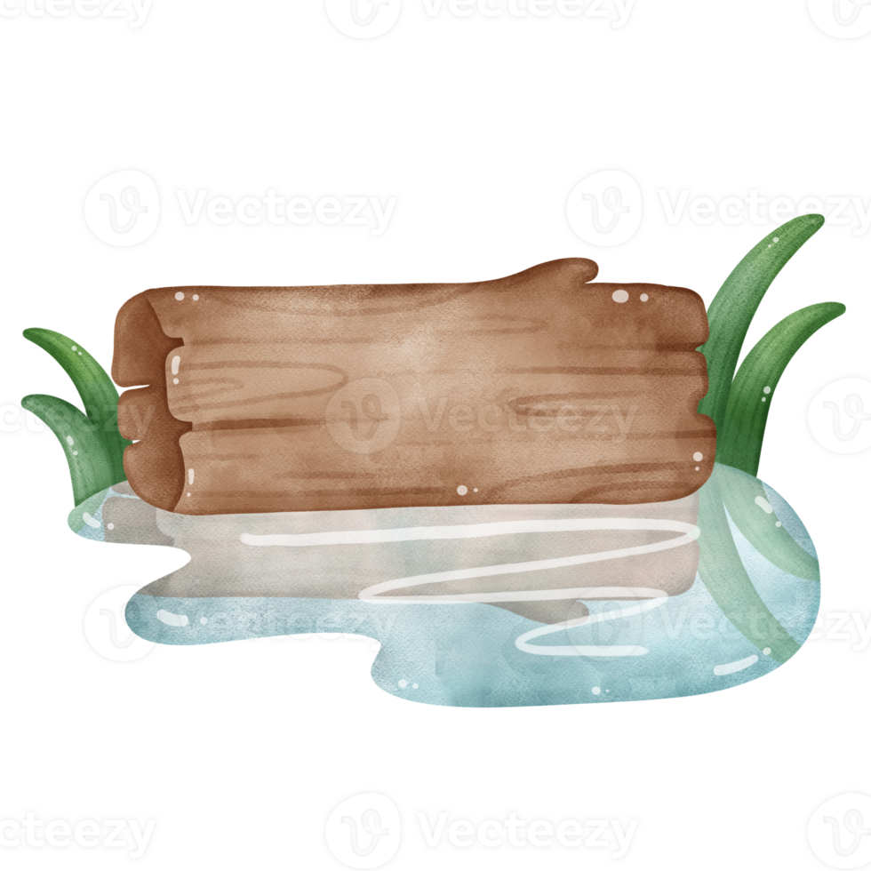 Wood Log in Water with Grass, Rustic Nature Element Clipart png