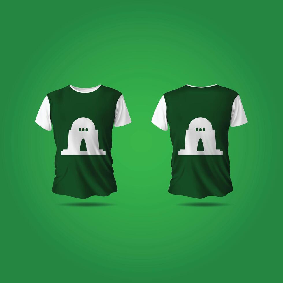 Mazar-e-Quaid t shirt mockup front and back with an dark green background vector
