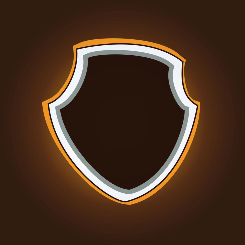 Shield badge frame with a golden color and a dark brown background vector