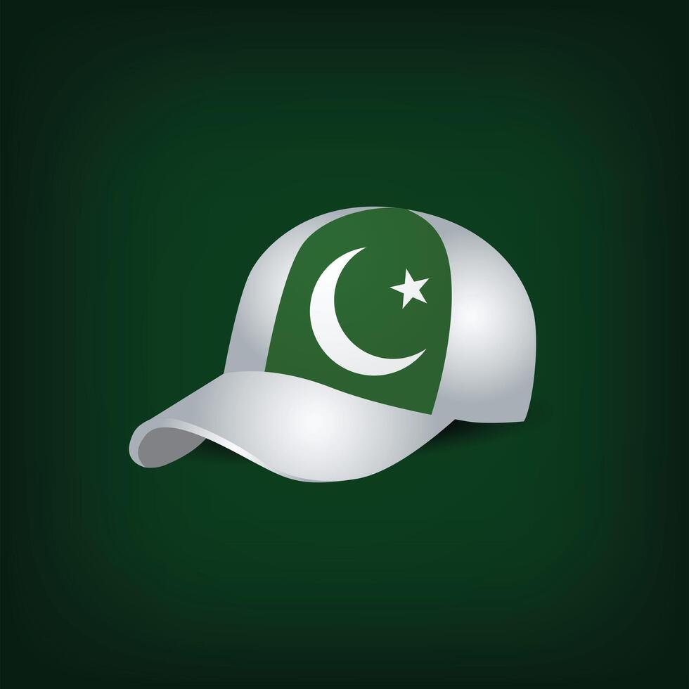 Pakistan flag cap with star and moon with dark green background vector
