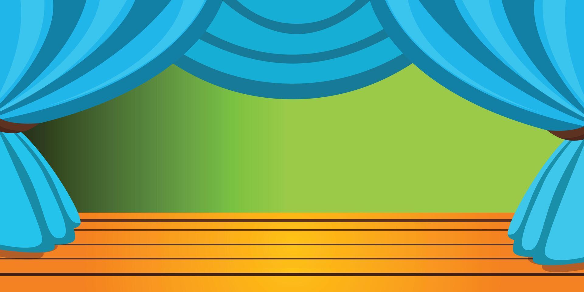 Theater stage and stage curtains in blue color and green gradient background vector