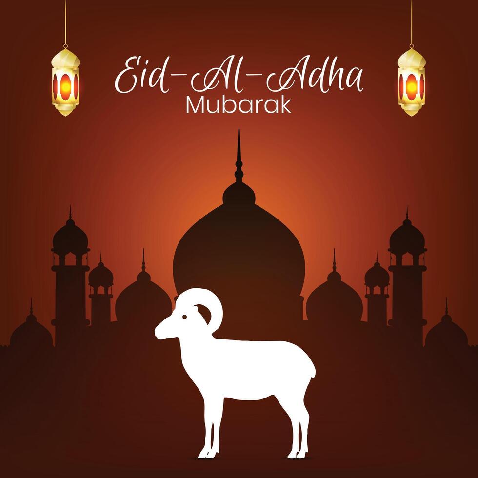 Eid Al Adha mubarak, a muslim festival celebration banner, a Goat and Mosque, art design vector