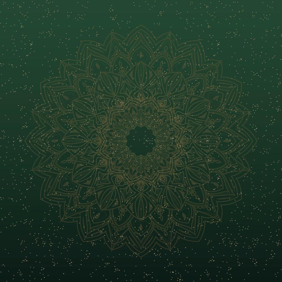 Mandala pattern in golden color with a dark green background vector