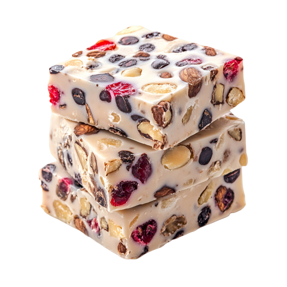 Triple Chocolate Stack Topped with Crunchy Nuts and Juicy Berries in a Rich Dessert Presentation png