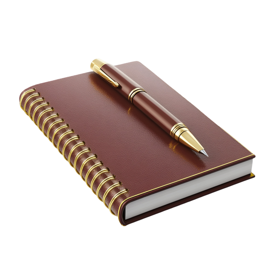 Brown Notebook With Pen On Top Isolated On Transparent Background png