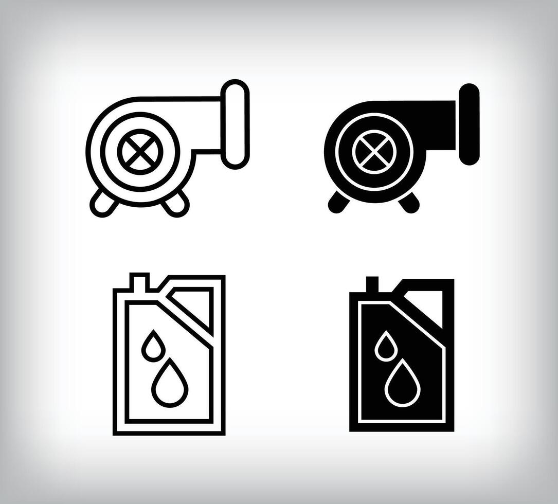 Engine oil and turbo, car equipment icon design. Linear and flat simple set of car equipment icons. vector