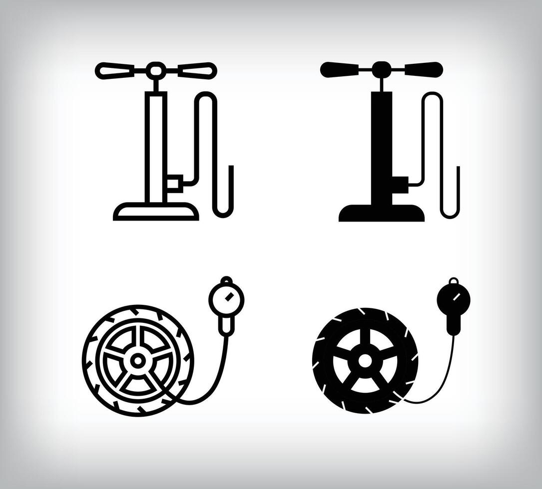 Tire pump and pressure adjustment, car equipment icon design. Linear and flat simple set of car equipment icons. vector
