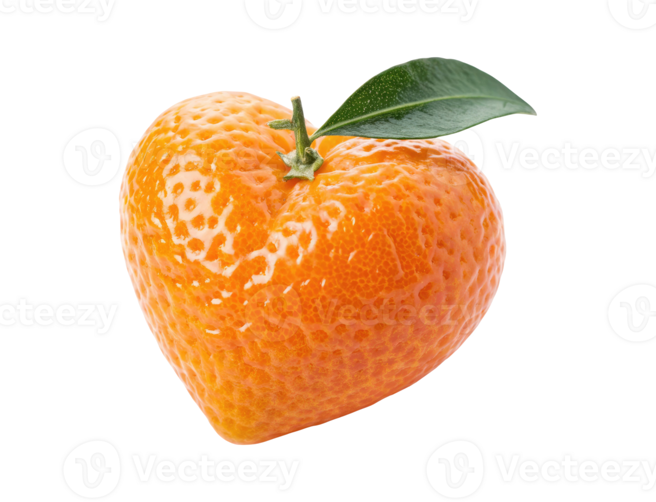 Kumquat fruit heart-shaped with a leaf isolated on a transparent background png