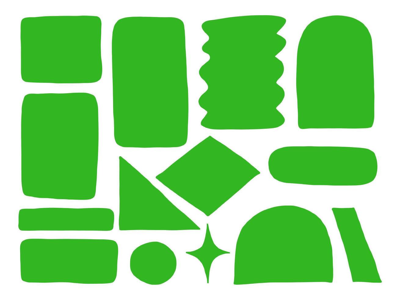 Freeform Abstract Green Shape Collection. A vibrant collection of fourteen freeform green abstract shapes including blocks curves zigzags domes and unique silhouettes. Perfect for geometric visual vector
