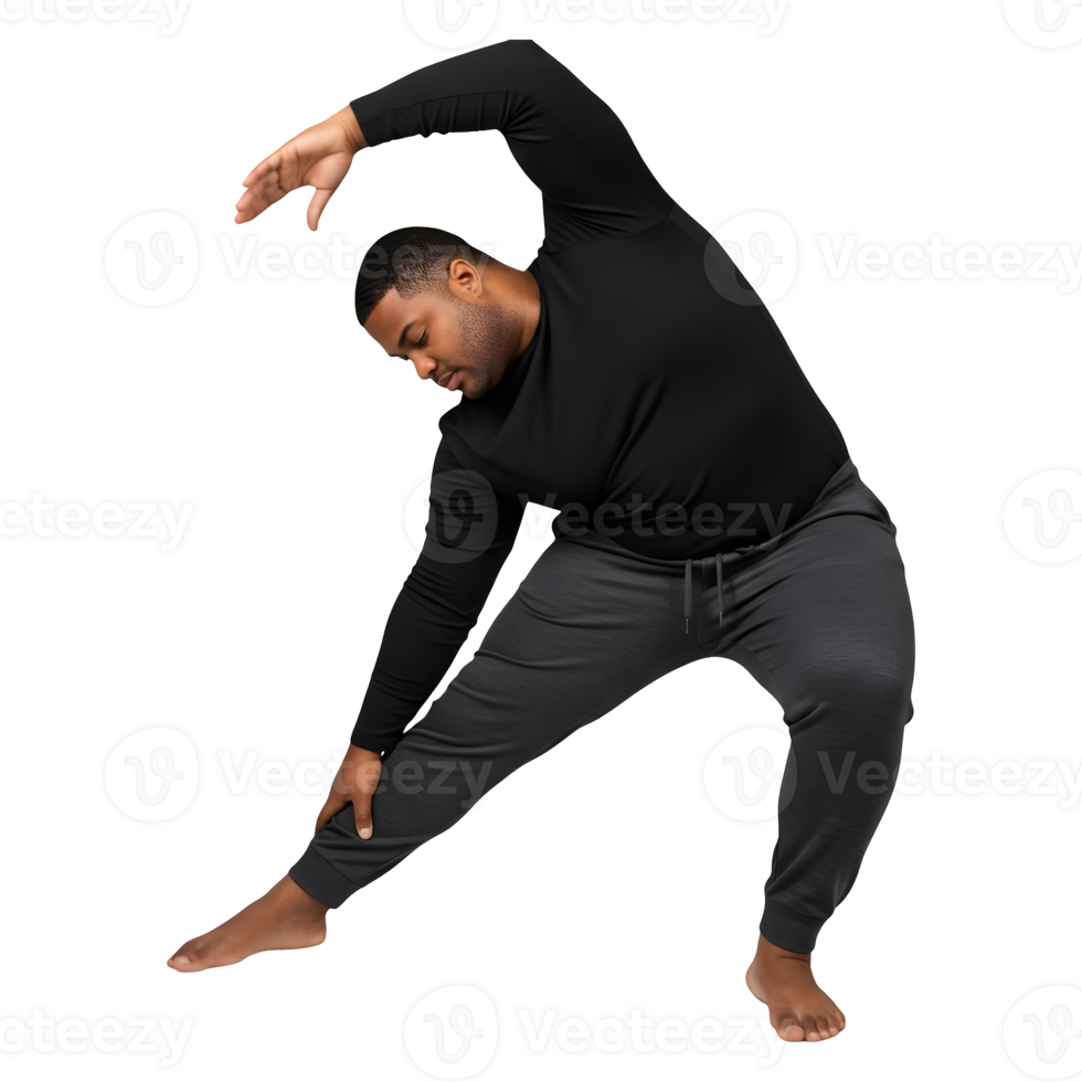 A Man Performing a Deep Side Stretch Exercise for Flexibility and Wellbeing png