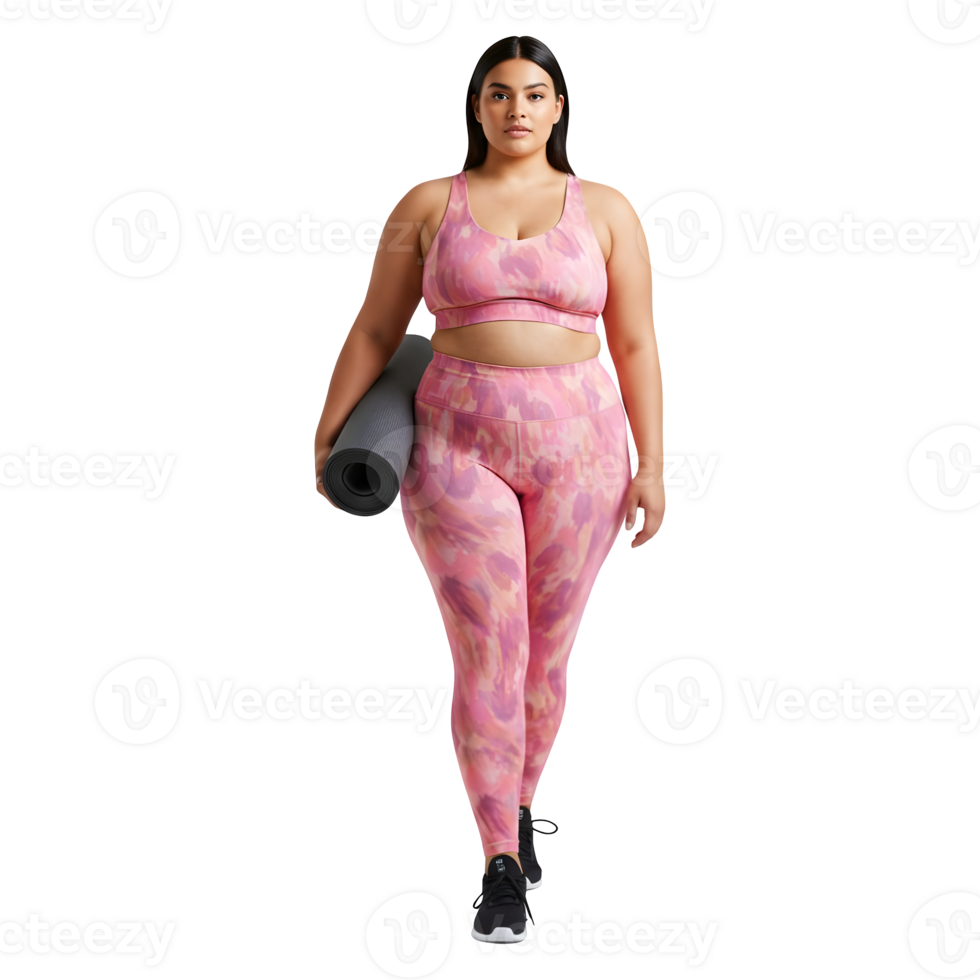 Confident Plus Size Woman Walking to Fitness Class in Stylish Activewear png