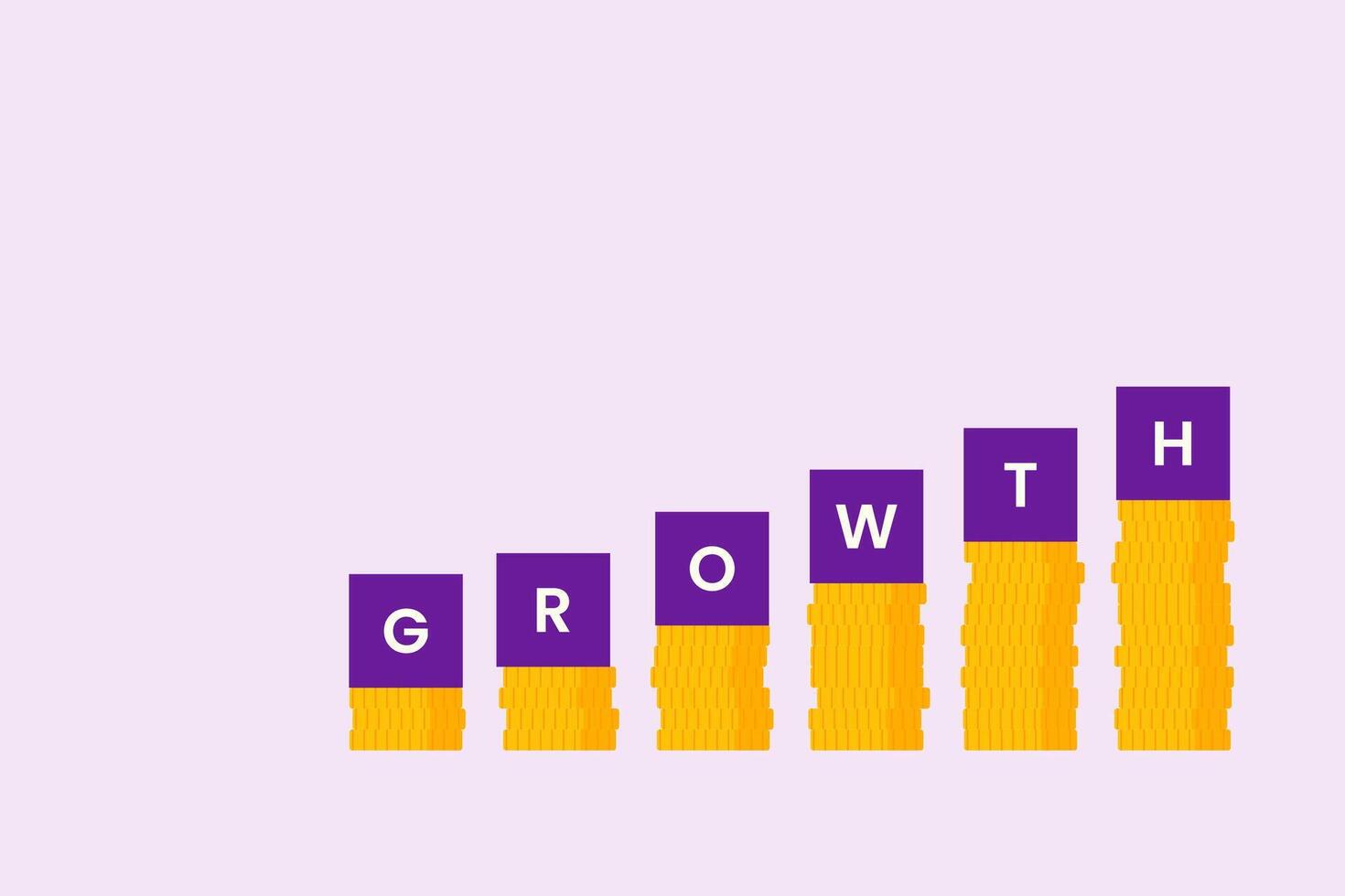 A growing pile of coins with the word GROWTH written on it. The concept of financial success, business profits, investment growth and increasing money. vector