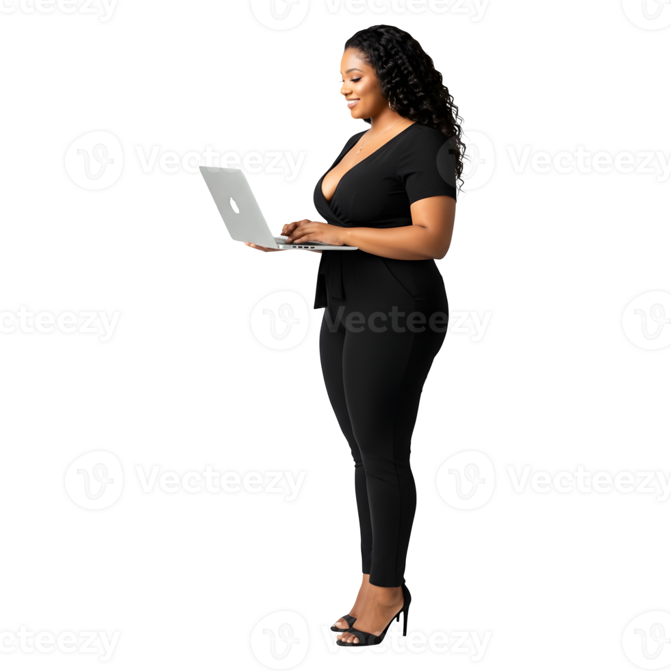 Confident Businesswoman Working Remotely on Laptop, Stylish and Professional png