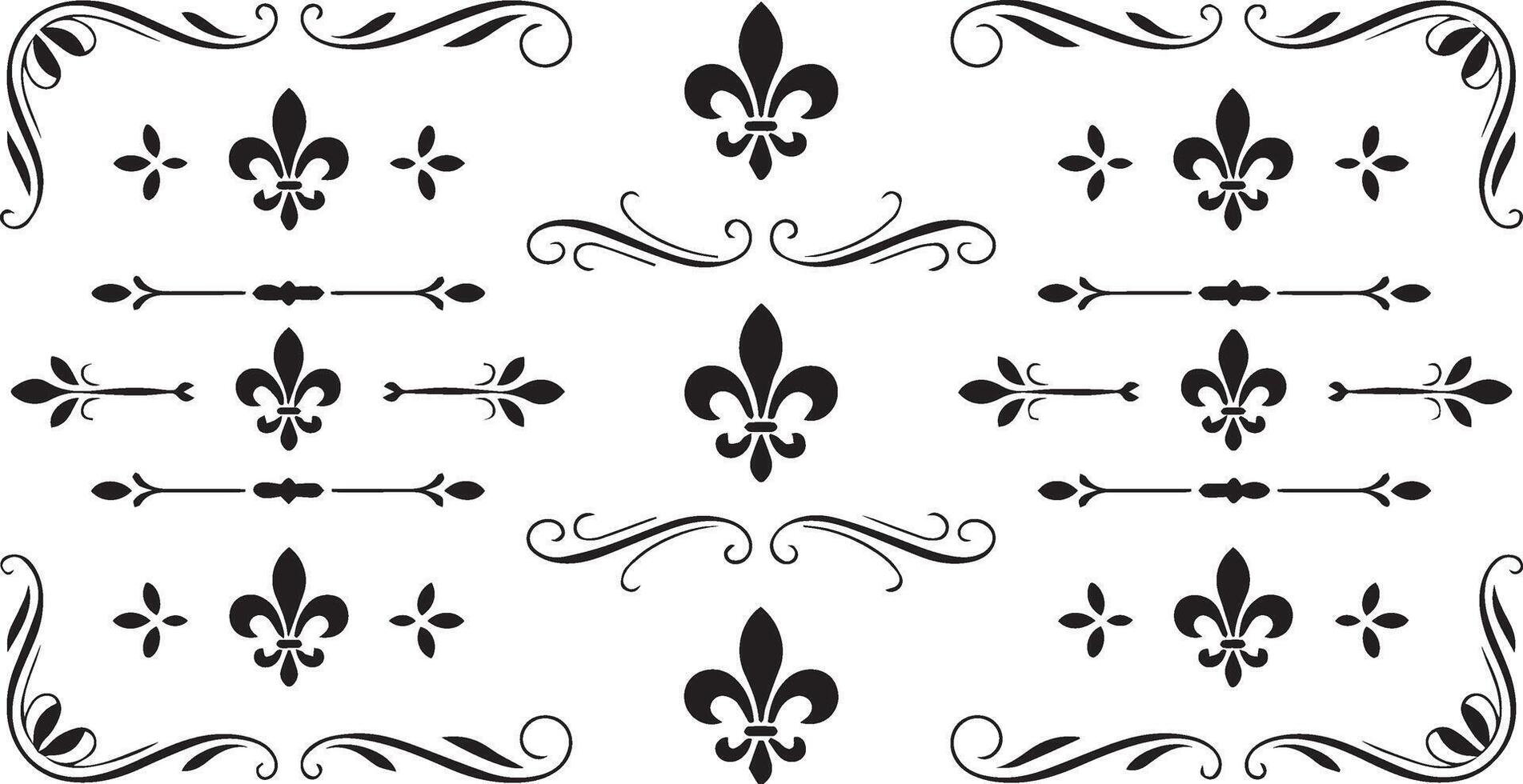 Minimalist Fleur de Lis Ornaments with Lines and Corner Elements vector
