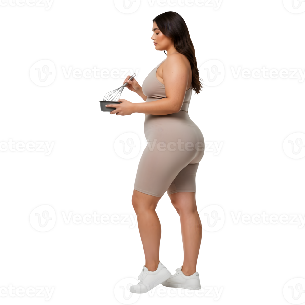 A Woman in Beige Activewear Preparing a Healthy Snack png