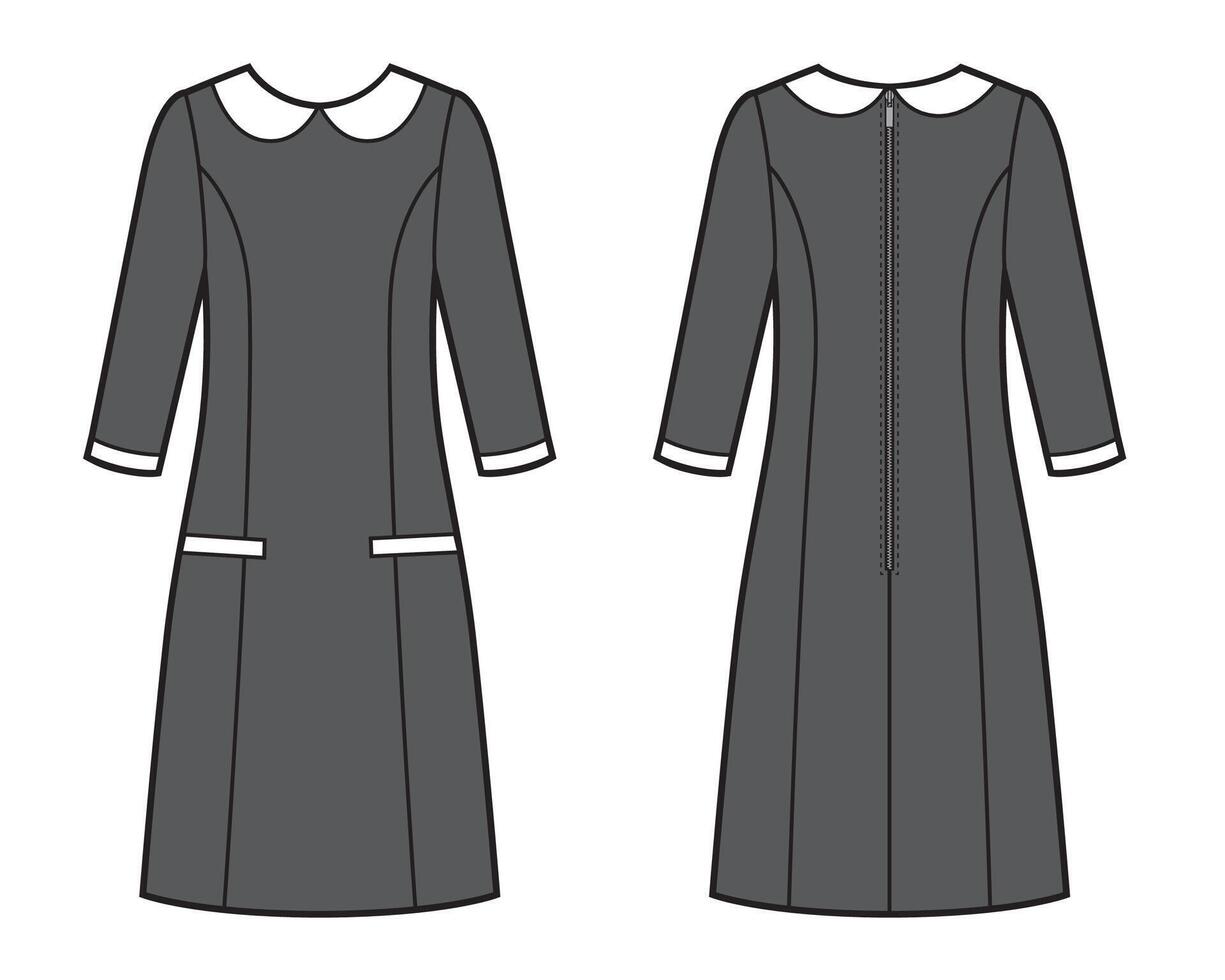Dress with collar technical sketch vector