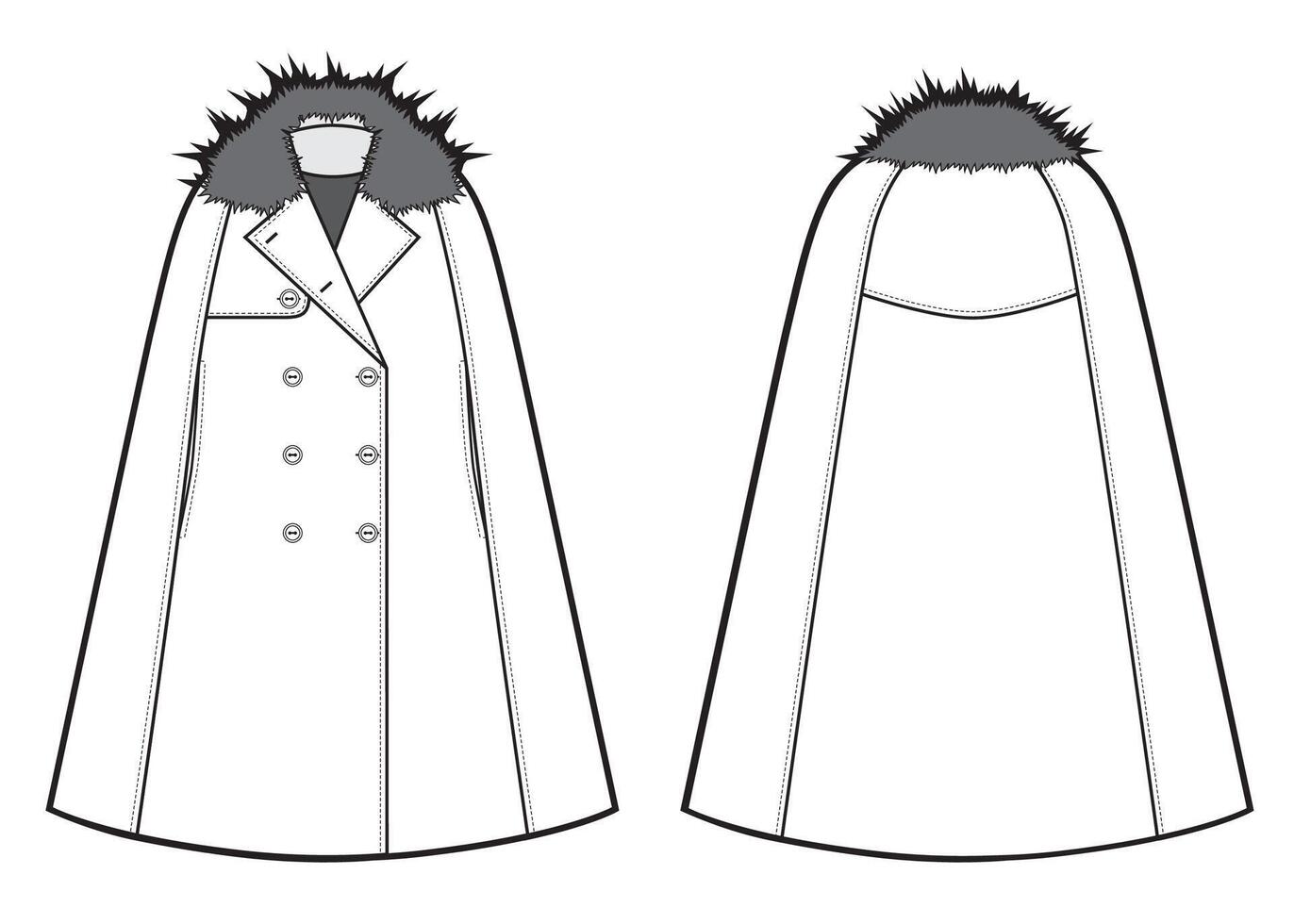 womans cape coat fashion sketch vector