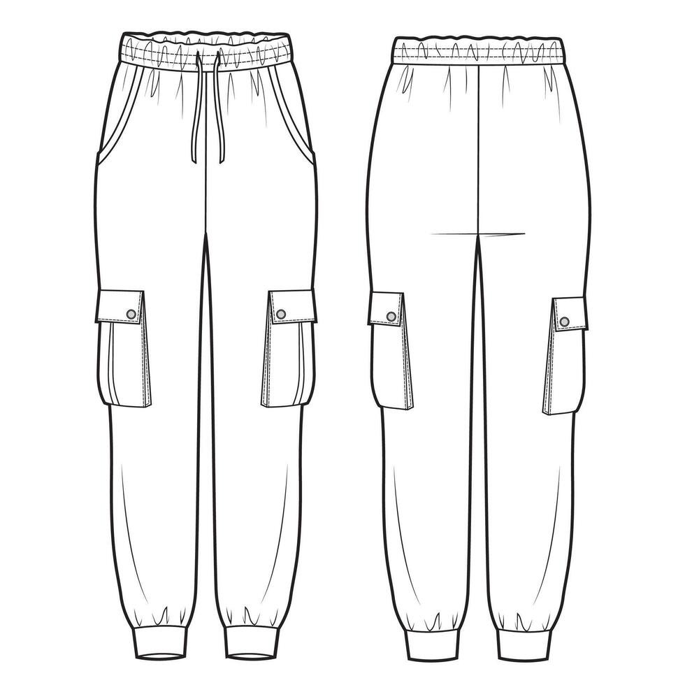 Jersey relaxed fit cargo jogger. Template, mockup vector