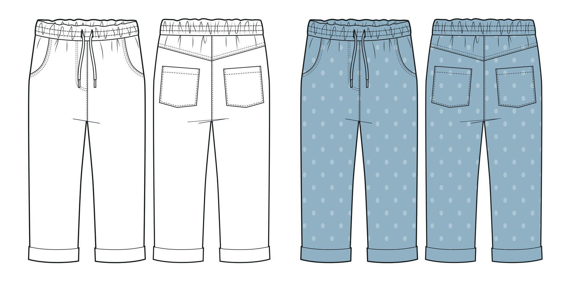 Boys elastic waist drawstring jeans pants vector