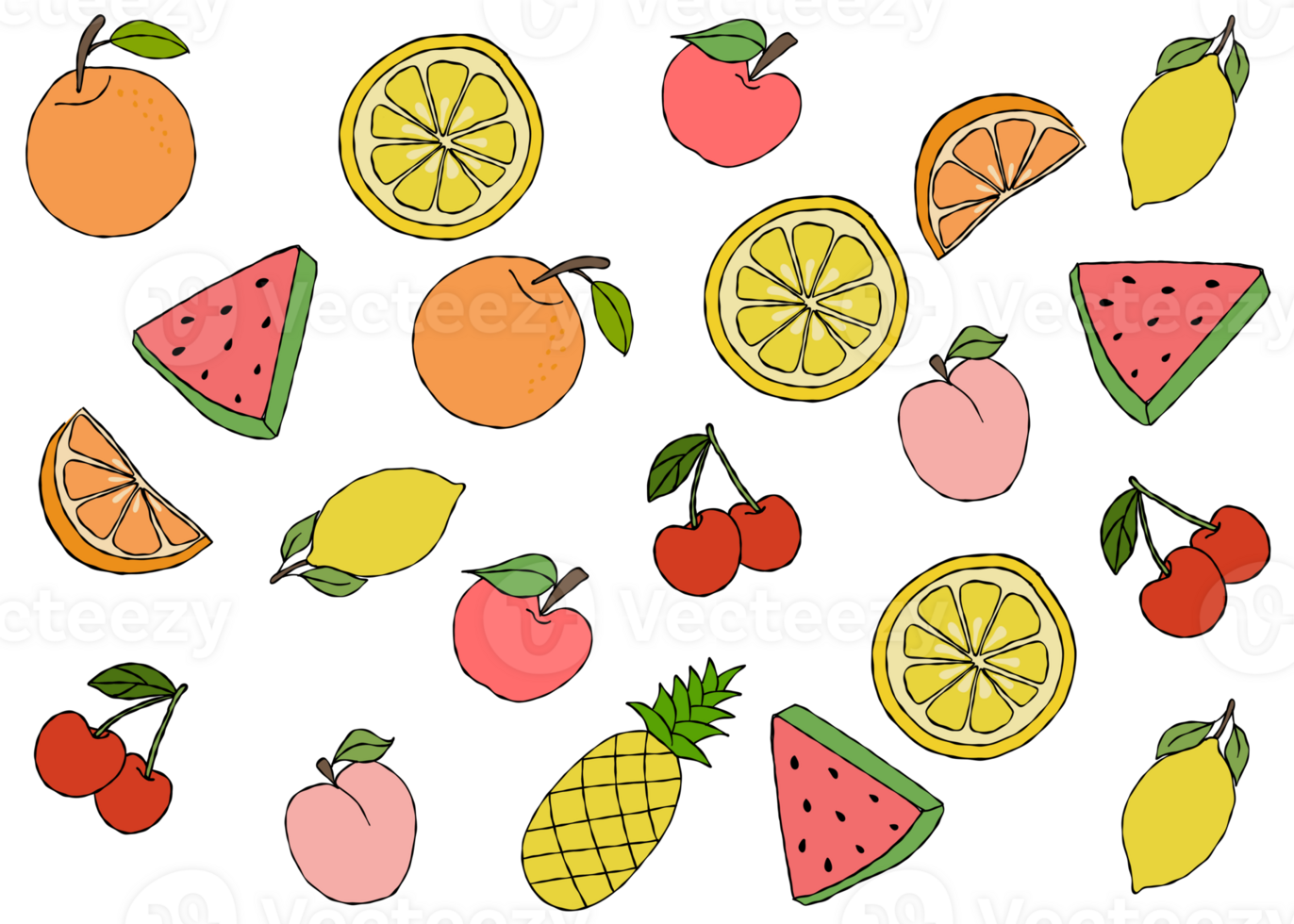 Summer Fruit set Vintage fruit bright color paper background png