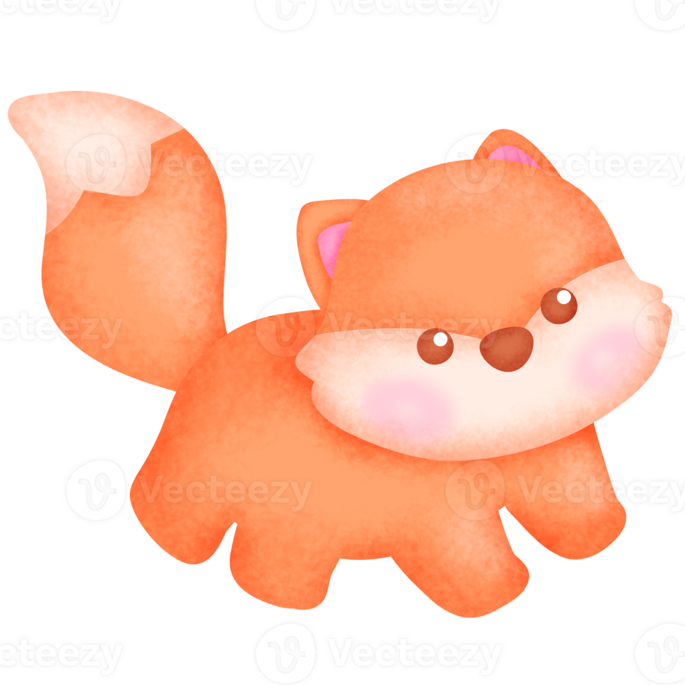 Watercolor Illustration of a Cute Cartoon Fox png