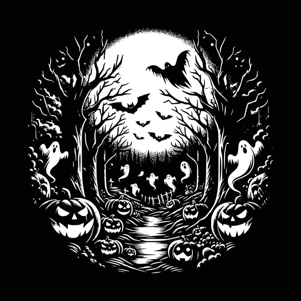 Spooky Forest with Goblins and Gravestones for Halloween Fun vector