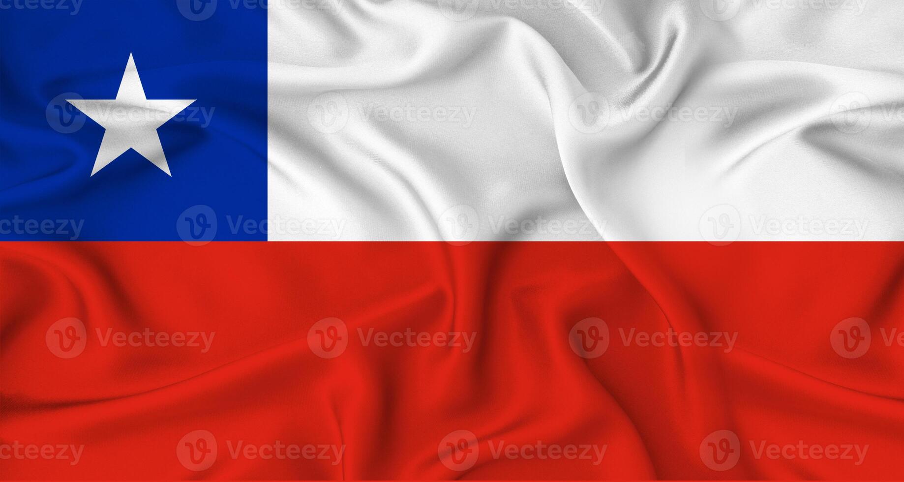 Realistic Chile flag waving. Close up of flag of Chile with cloth texture photo