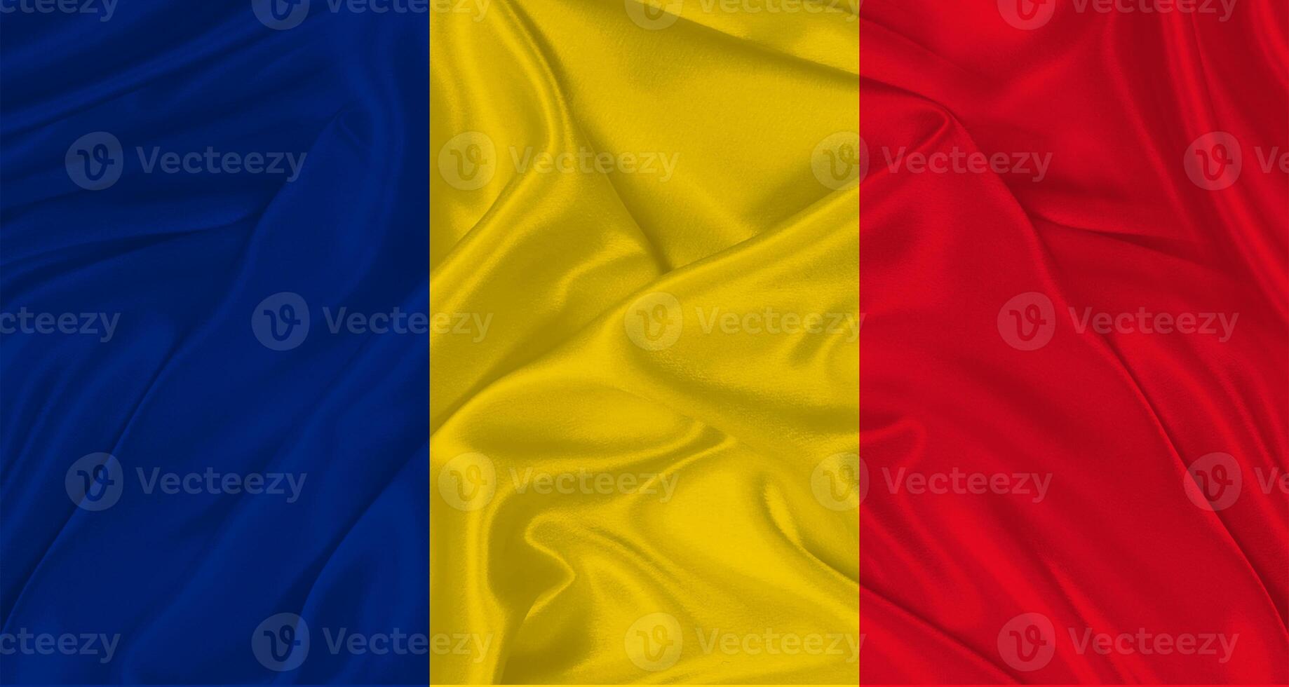 Romanian flag with fabric texture, Realistic flag of Romania waving photo
