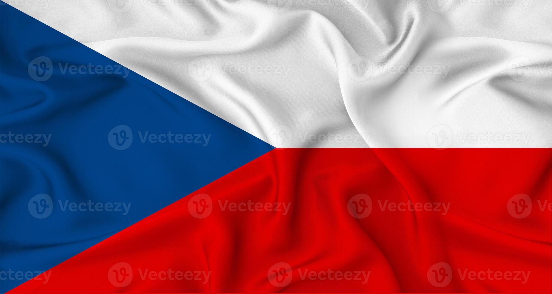 Realistic Czech Republic flag waving. Close up of flag of Czech Republic with cloth texture photo