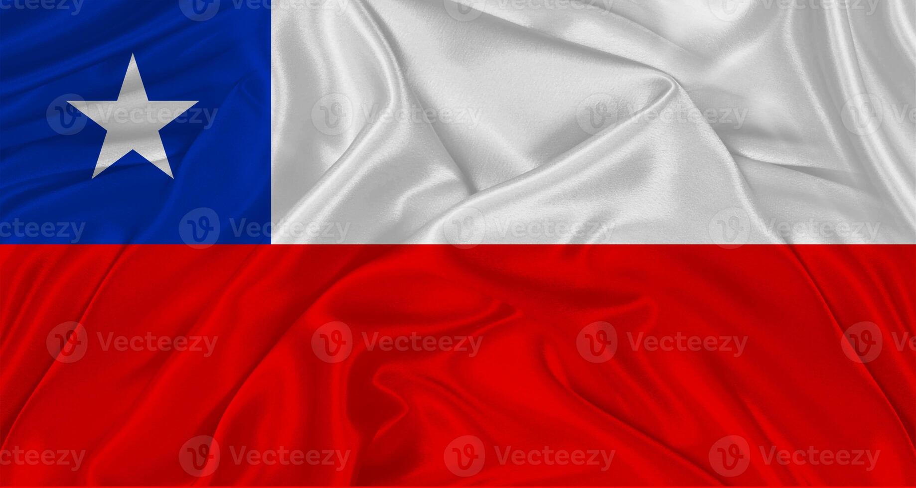 Flag of Chile with cloth texture. Close up of Chile flag waving photo