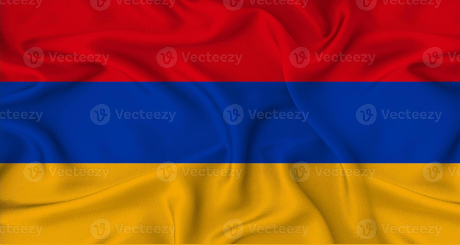 Realistic Armenia flag waving. Close up of flag of Armenia with cloth texture photo